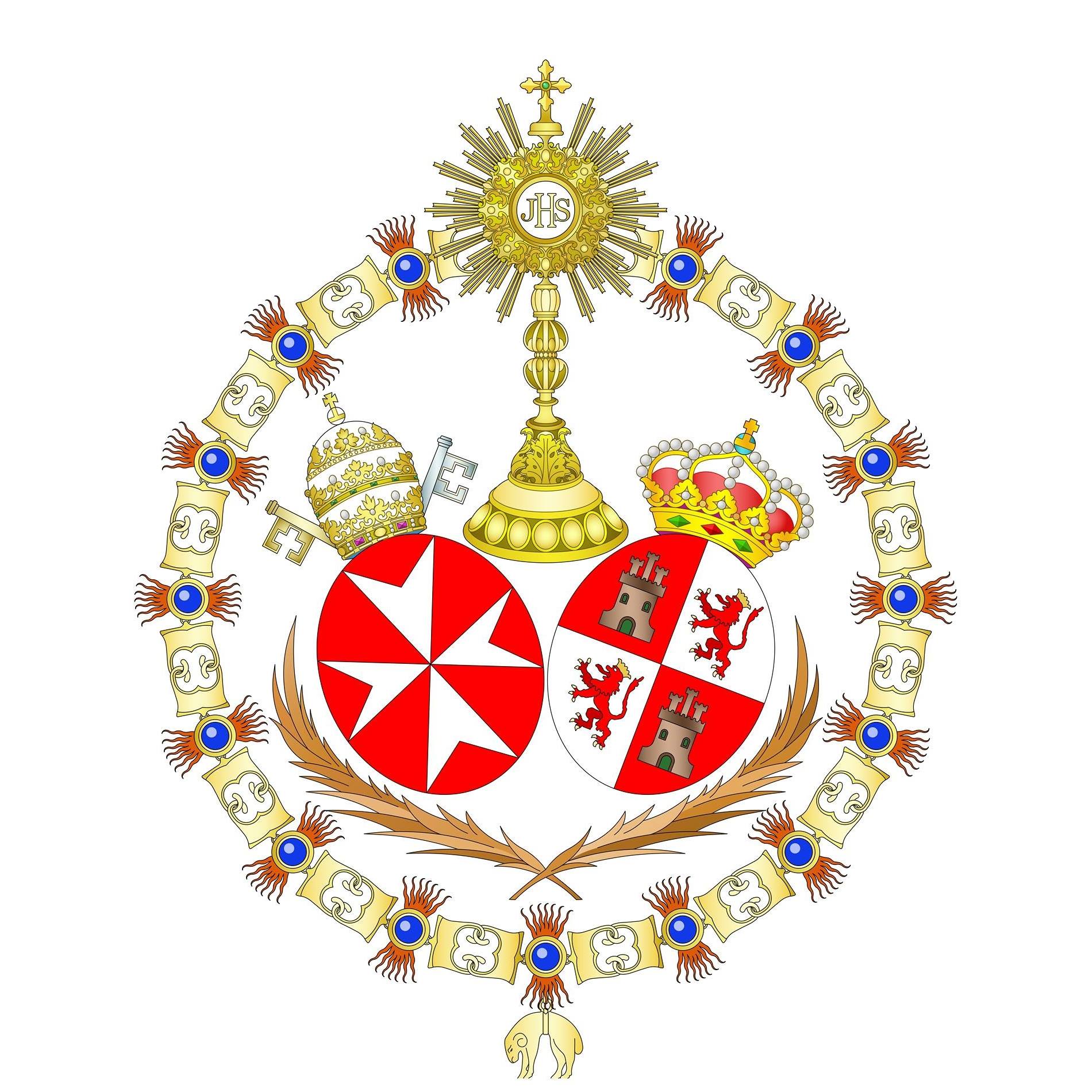 Escudo de la Pontificia, Real e Ilustre Hermandad Sacramental y Cofradía de Nazarenos  de Nuestro Padre Jesús del Silencio en el Desprecio de Herodes, María Santísima de la Amargura Coronada, San Juan Evangelista y Santa Ángela de la Cruz de Sevilla